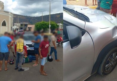 Acidente entre moto e carro deixa motociclista ferida no centro de Ipu