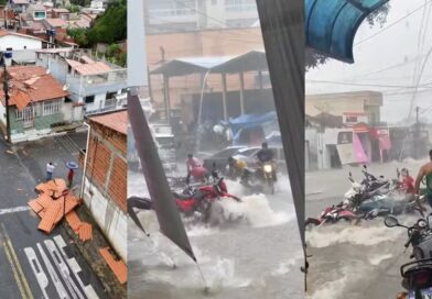 Força da chuva arranca telhado de casa e derruba motocicletas em Guaraciaba do Norte