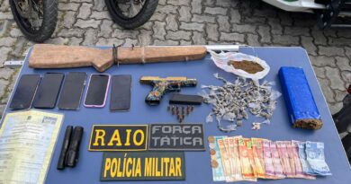 Polícia Militar e Raio apreendem drogas, armas, dinheiro, celular e moto roubada em Ipueiras
