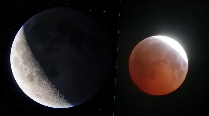 Moradores de Ipu acompanham eclipse lunar parcial durante a madrugada desta sexta-feira (28)